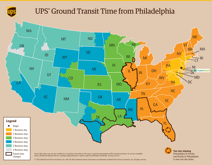 Hotwaterparts.net UPS shipping map