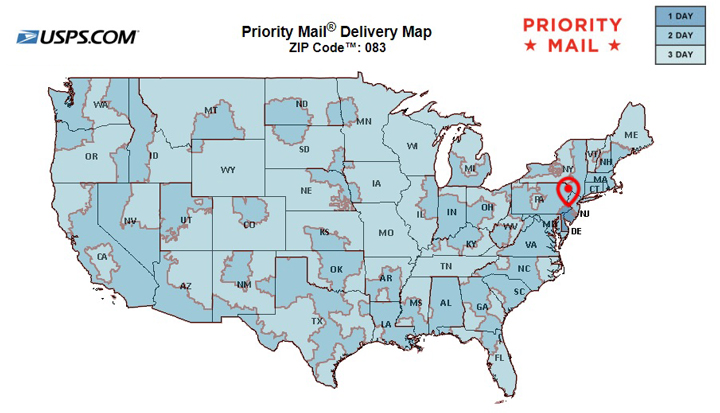 Hotwaterparts.net USPS shipping map